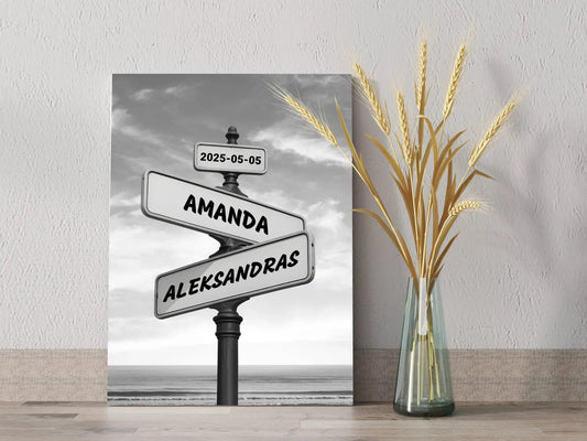 Personalizuotas gatvės ženklas su vardais ant drobės  Drobe -  dovanokis.lt