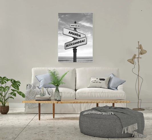 Personalizuotas gatvės ženklas su vardais ant drobės  Drobe -  dovanokis.lt