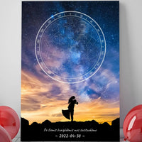 Personalizuotas žvaigždžių žemėlapis ant drobės, su vestuvių dienos pasirinktu siluetu  Drobe -  dovanokis.lt