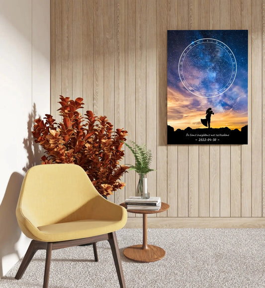 Personalizuotas žvaigždžių žemėlapis ant drobės, su vestuvių dienos pasirinktu siluetu  Drobe -  dovanokis.lt