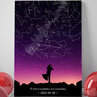 Personalizuotas viso spektro žvaigždžių žemėlapis ant drobės, su Vestuvių dienos pasirinktu siluetu  Drobe -  dovanokis.lt