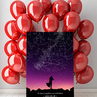 Personalizuotas viso spektro žvaigždžių žemėlapis ant drobės, su Vestuvių dienos pasirinktu siluetu  Drobe -  dovanokis.lt