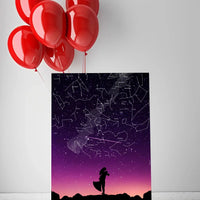 Personalizuotas viso spektro žvaigždžių žemėlapis ant drobės, su Vestuvių dienos pasirinktu siluetu  Drobe -  dovanokis.lt