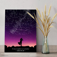 Personalizuotas viso spektro žvaigždžių žemėlapis ant drobės, su Vestuvių dienos pasirinktu siluetu  Drobe -  dovanokis.lt