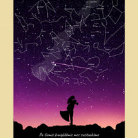 Personalizuotas viso spektro žvaigždžių žemėlapis ant drobės, su Vestuvių dienos pasirinktu siluetu  Drobe -  dovanokis.lt