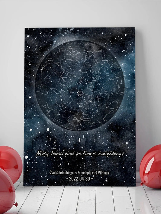 Personalizuotas žvaigždžių žemėlapisant drobės su fonu  Drobe -  dovanokis.lt