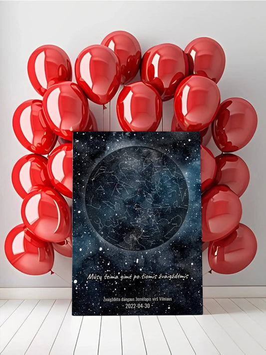 Personalizuotas žvaigždžių žemėlapisant drobės su fonu  Drobe -  dovanokis.lt