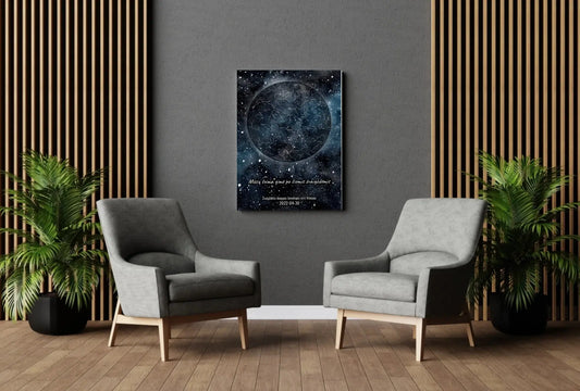 Personalizuotas žvaigždžių žemėlapisant drobės su fonu  Drobe -  dovanokis.lt