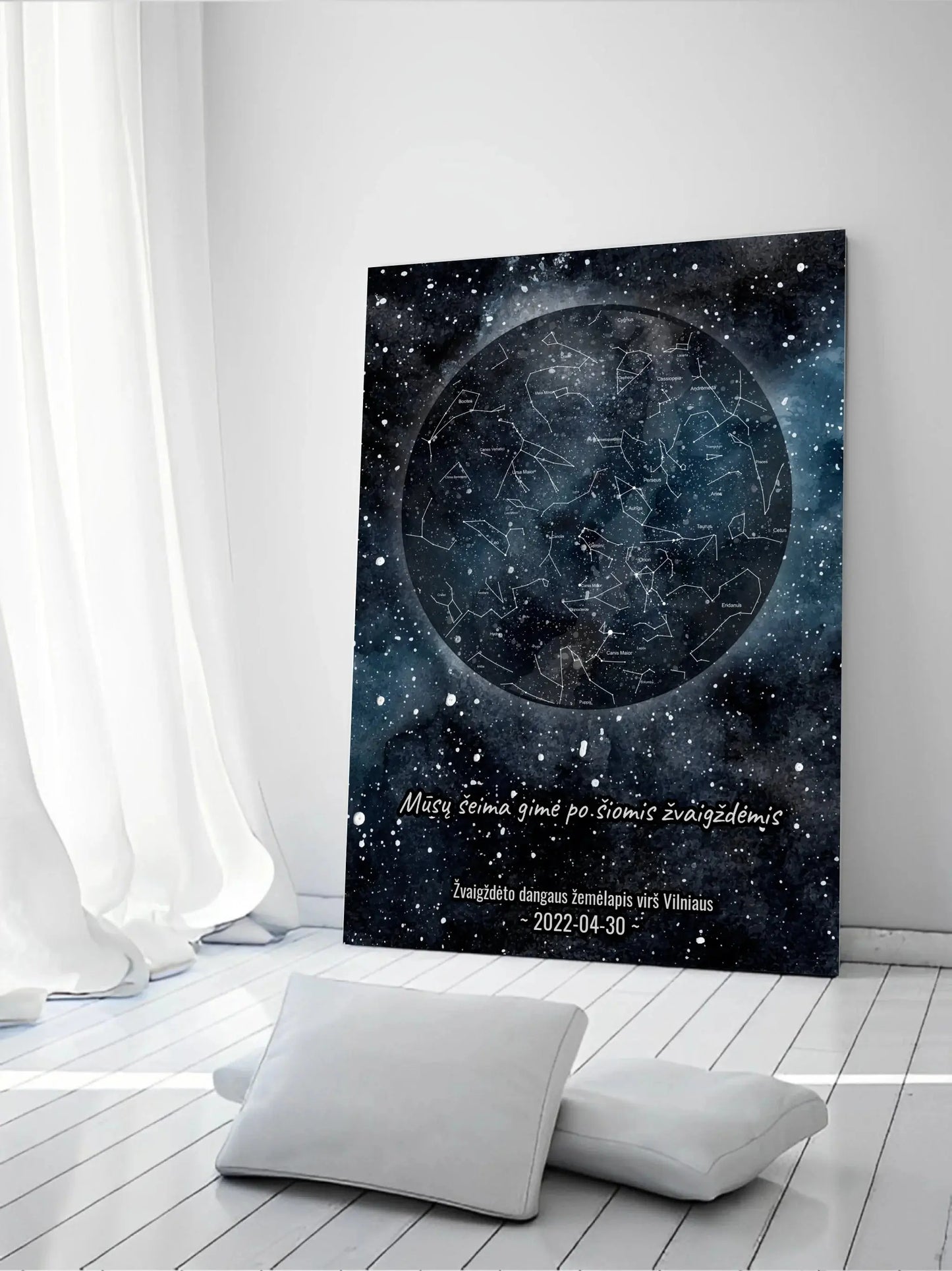 Personalizuotas žvaigždžių žemėlapisant drobės su fonu  Drobe -  dovanokis.lt
