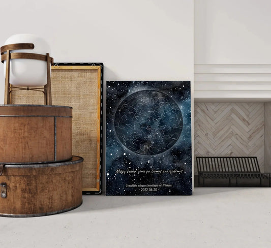 Personalizuotas žvaigždžių žemėlapisant drobės su fonu  Drobe -  dovanokis.lt