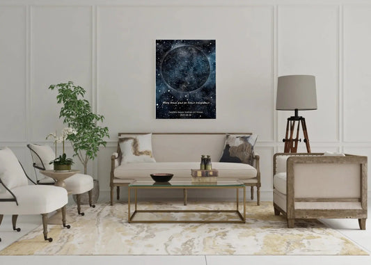 Personalizuotas žvaigždžių žemėlapisant drobės su fonu  Drobe -  dovanokis.lt