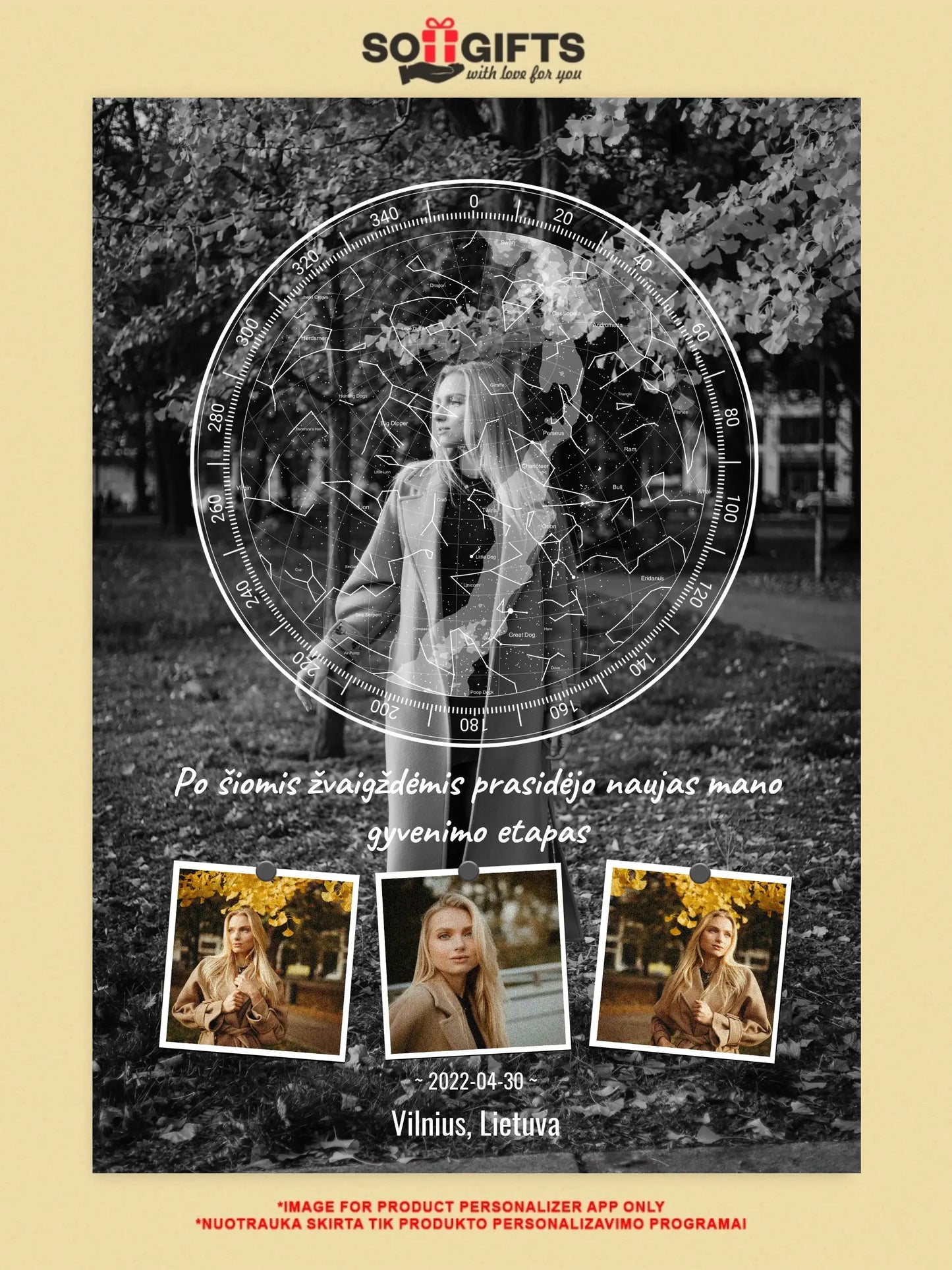 Personalizuotas žvaigždžių žemėlapis ant drobės  Drobe -  dovanokis.lt