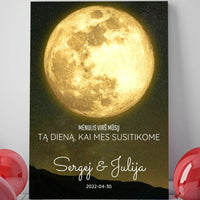 Personalizuotas mėnulio fazės spaudinys ant drobės, pritaikytas pagal datą ir vietą MNFZ-003  Drobe -  dovanokis.lt