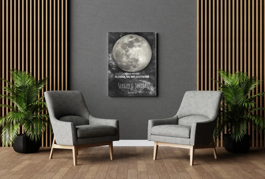 Personalizuotas mėnulio fazės spaudinys ant drobės, pritaikytas pagal datą ir vietą MNFZ-001  Drobe -  dovanokis.lt