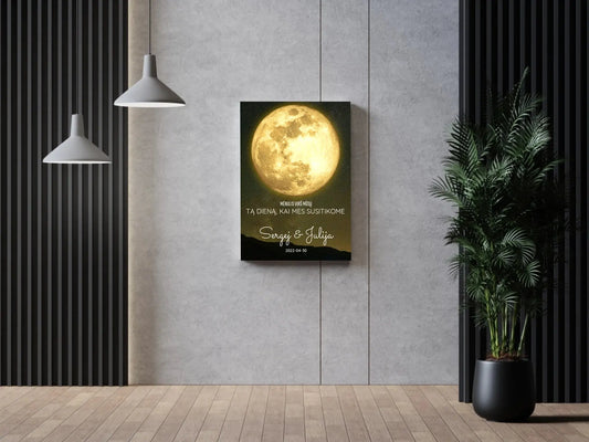 Personalizuotas mėnulio fazės spaudinys ant drobės, pritaikytas pagal datą ir vietą MNFZ-003  Drobe -  dovanokis.lt
