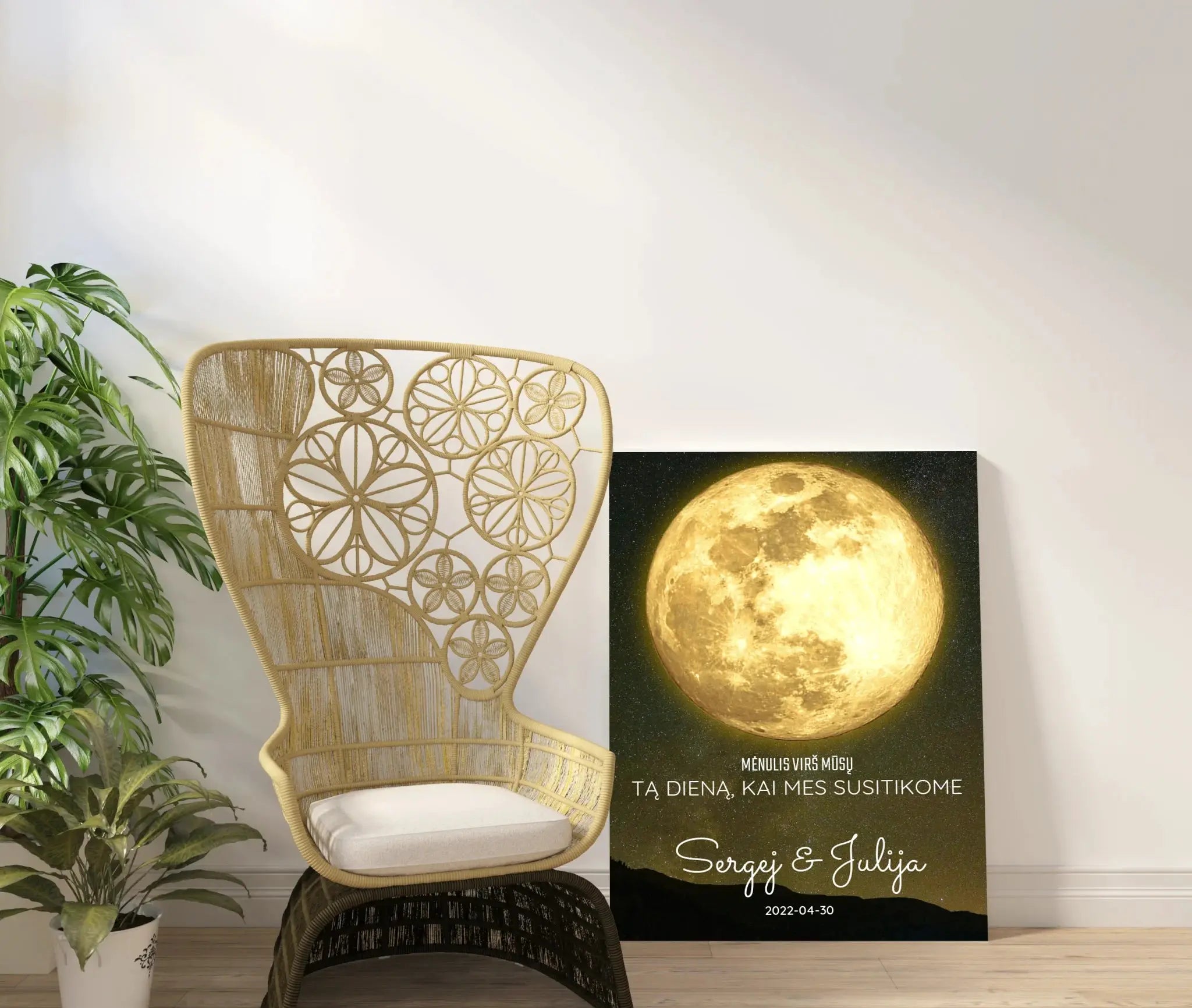 Personalizuotas mėnulio fazės spaudinys ant drobės, pritaikytas pagal datą ir vietą MNFZ-003  Drobe -  dovanokis.lt