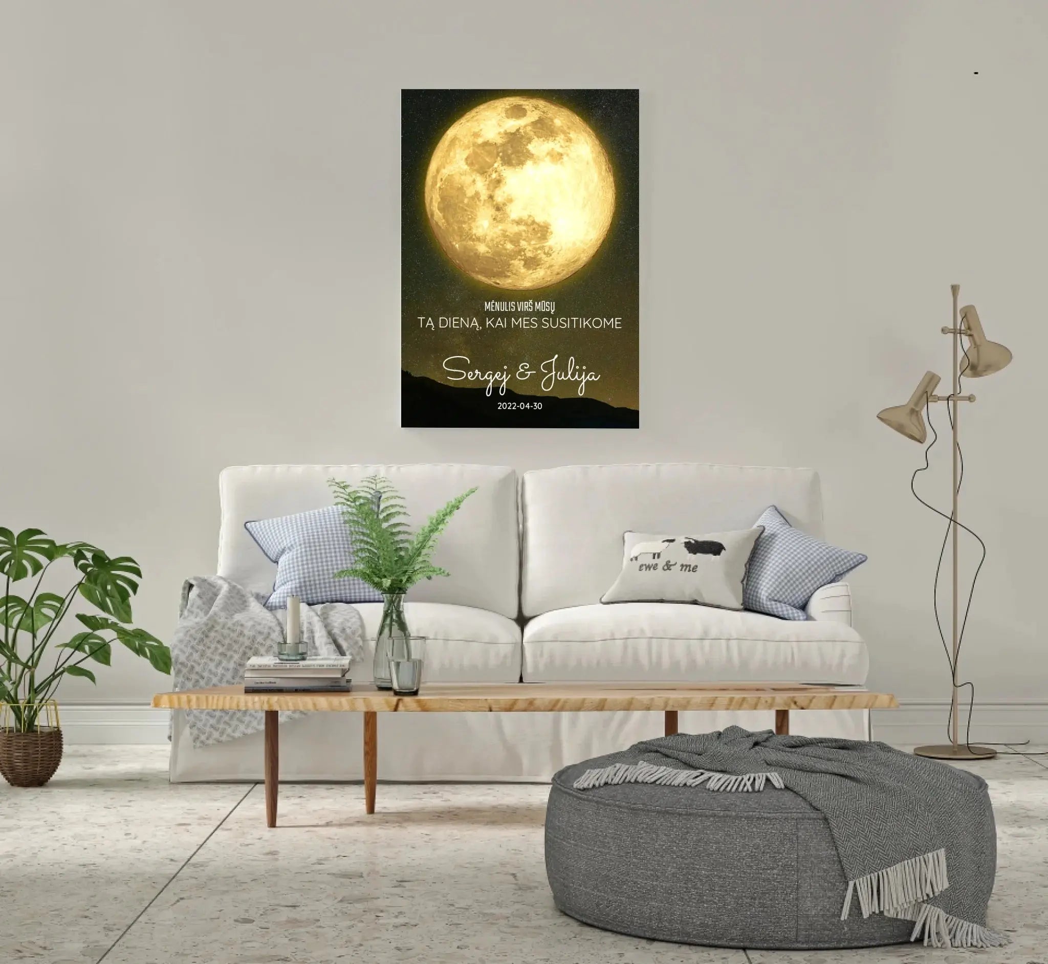 Personalizuotas mėnulio fazės spaudinys ant drobės, pritaikytas pagal datą ir vietą MNFZ-003  Drobe -  dovanokis.lt