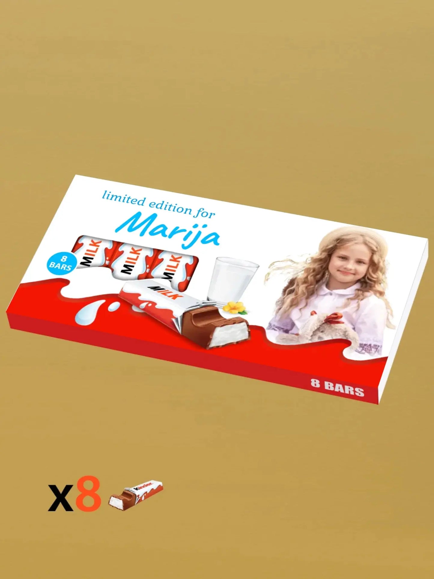 Personalizuota Kinder 8 batonėlių šokoladinė dėžutė su jūsų nuotrauka  Šokoladas -  dovanokis.lt