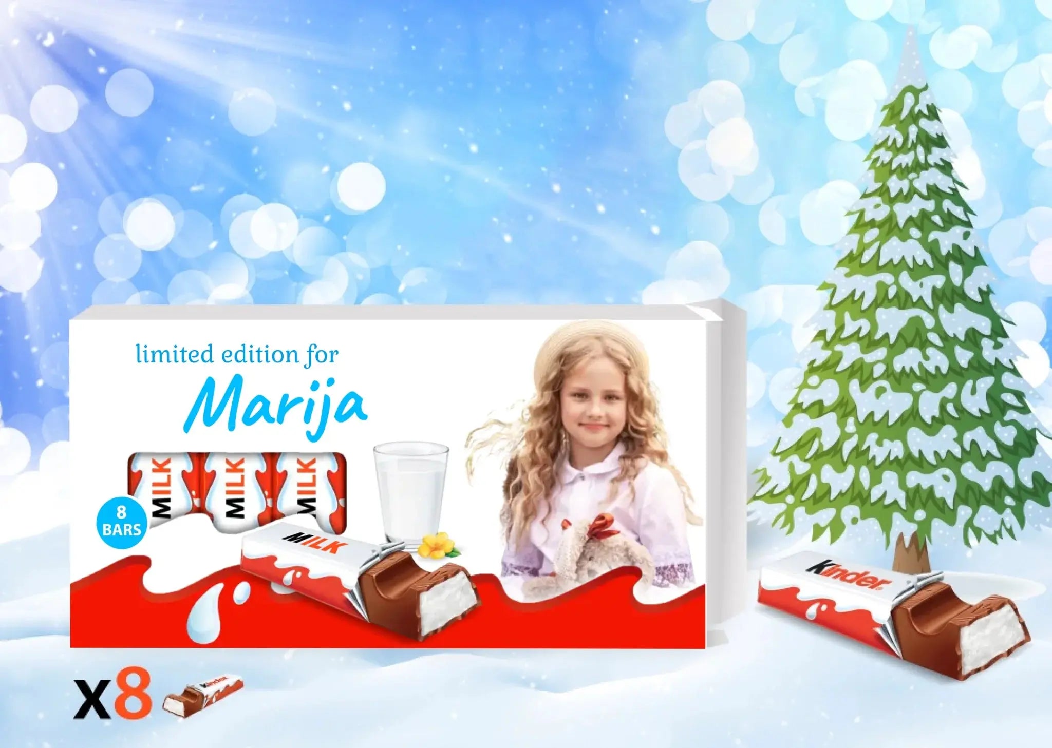 Personalizuota Kinder 8 batonėlių šokoladinė dėžutė su jūsų nuotrauka  Šokoladas -  dovanokis.lt