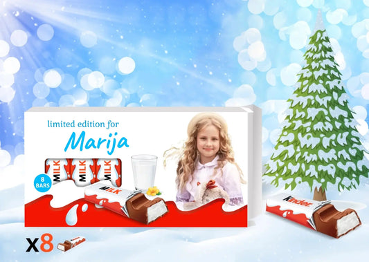 Personalizuota Kinder 8 batonėlių šokoladinė dėžutė su jūsų nuotrauka  Šokoladas -  dovanokis.lt