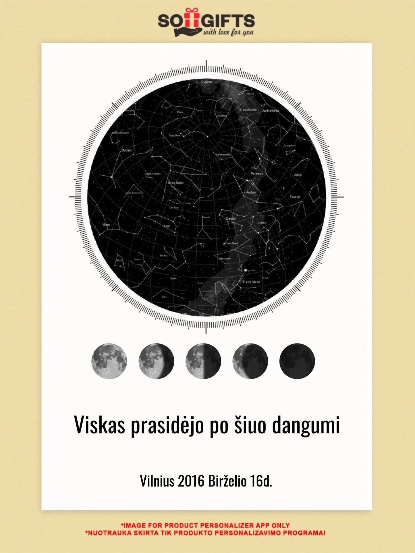 Personalizuotas žvaigždžių žemėlapis ant drobės  Drobe -  dovanokis.lt