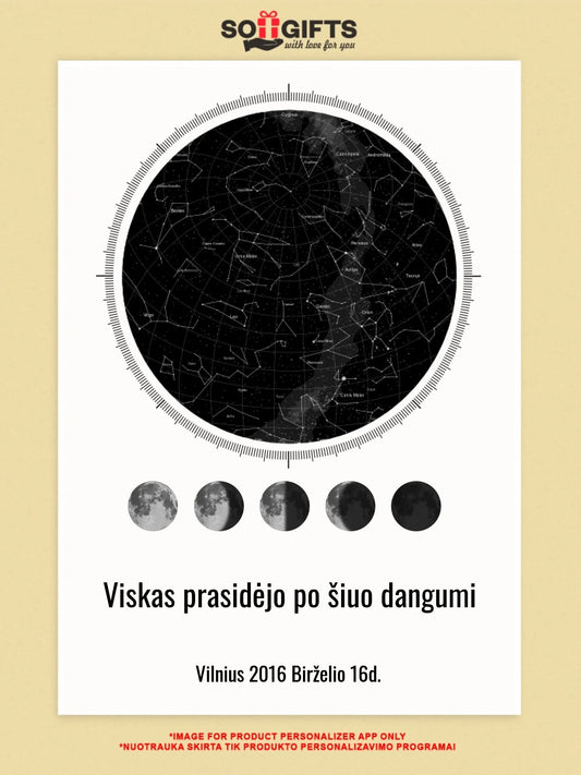 Personalizuotas žvaigždžių žemėlapis ant drobės  Drobe -  dovanokis.lt