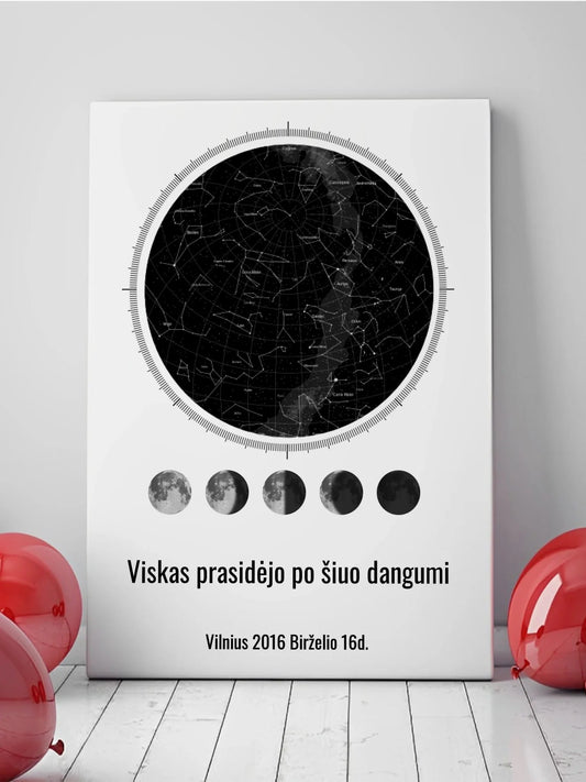 Personalizuotas žvaigždžių žemėlapis ant drobės  Drobe -  dovanokis.lt