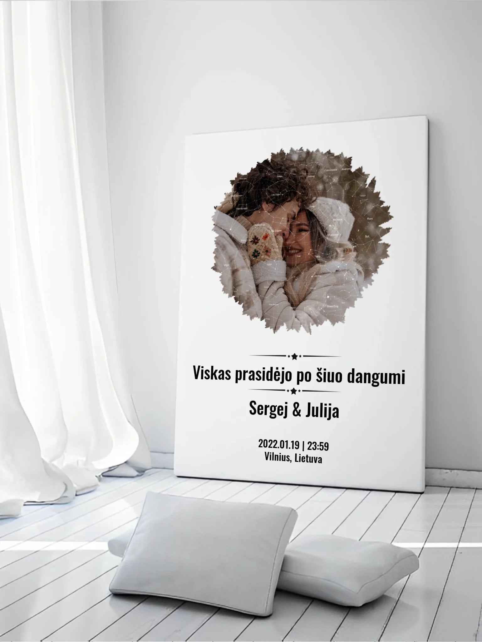 Personalizuotas žvaigždžių žemėlapis su skirtingomis formomis ir jūsų nuotrauka  Drobe -  dovanokis.lt