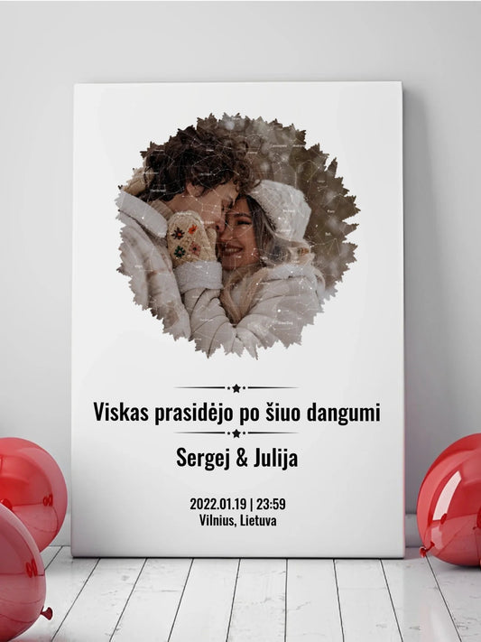 Personalizuotas žvaigždžių žemėlapis su skirtingomis formomis ir jūsų nuotrauka  Drobe -  dovanokis.lt
