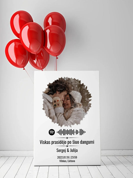Personalizuotas žvaigždžių žemėlapis su skirtingomis formomis ir jūsų nuotrauka bei „Spotify“ kodu  Drobe -  dovanokis.lt
