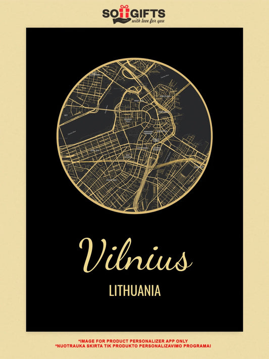 Personalizuotas auksinis, sidabrinis, bronzinis spaudinys ant drobės su jūsų buvimo vieta  Drobe -  dovanokis.lt