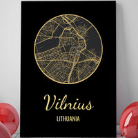 Personalizuotas auksinis, sidabrinis, bronzinis spaudinys ant drobės su jūsų buvimo vieta  Drobe -  dovanokis.lt