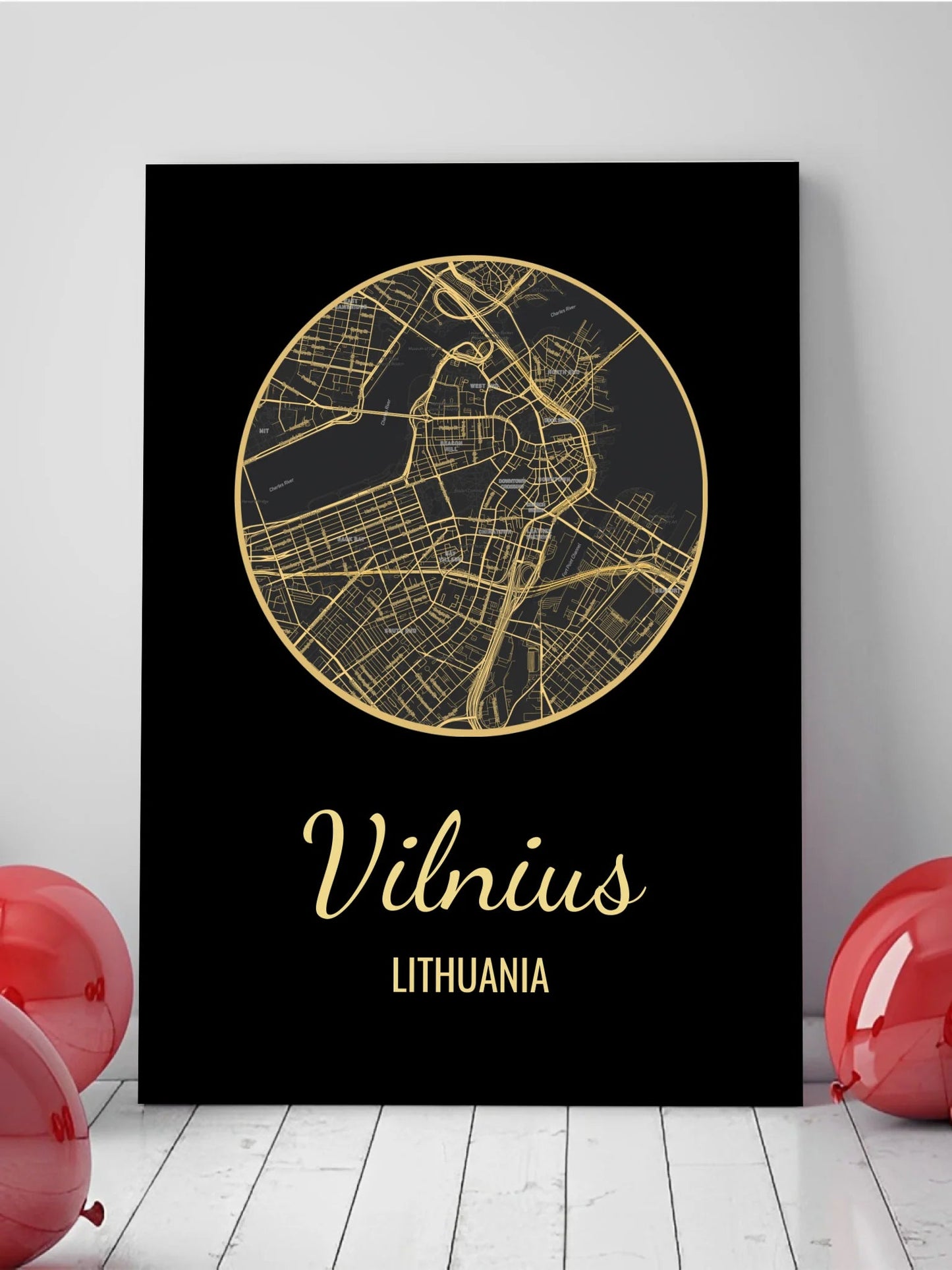 Personalizuotas auksinis, sidabrinis, bronzinis spaudinys ant drobės su jūsų buvimo vieta  Drobe -  dovanokis.lt
