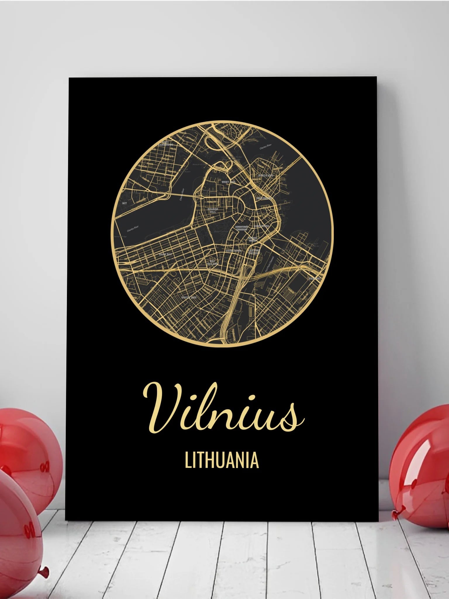 Personalizuotas auksinis, sidabrinis, bronzinis spaudinys ant drobės su jūsų buvimo vieta  Drobe -  dovanokis.lt