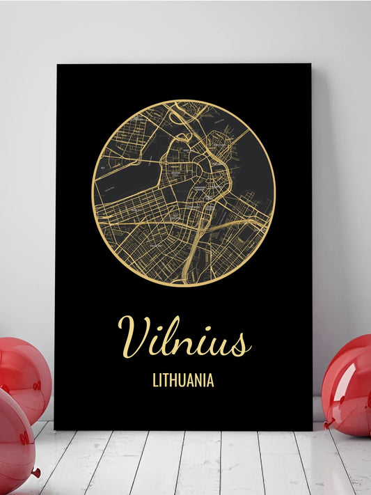 Personalizuotas auksinis, sidabrinis, bronzinis spaudinys ant drobės su jūsų buvimo vieta  Drobe -  dovanokis.lt