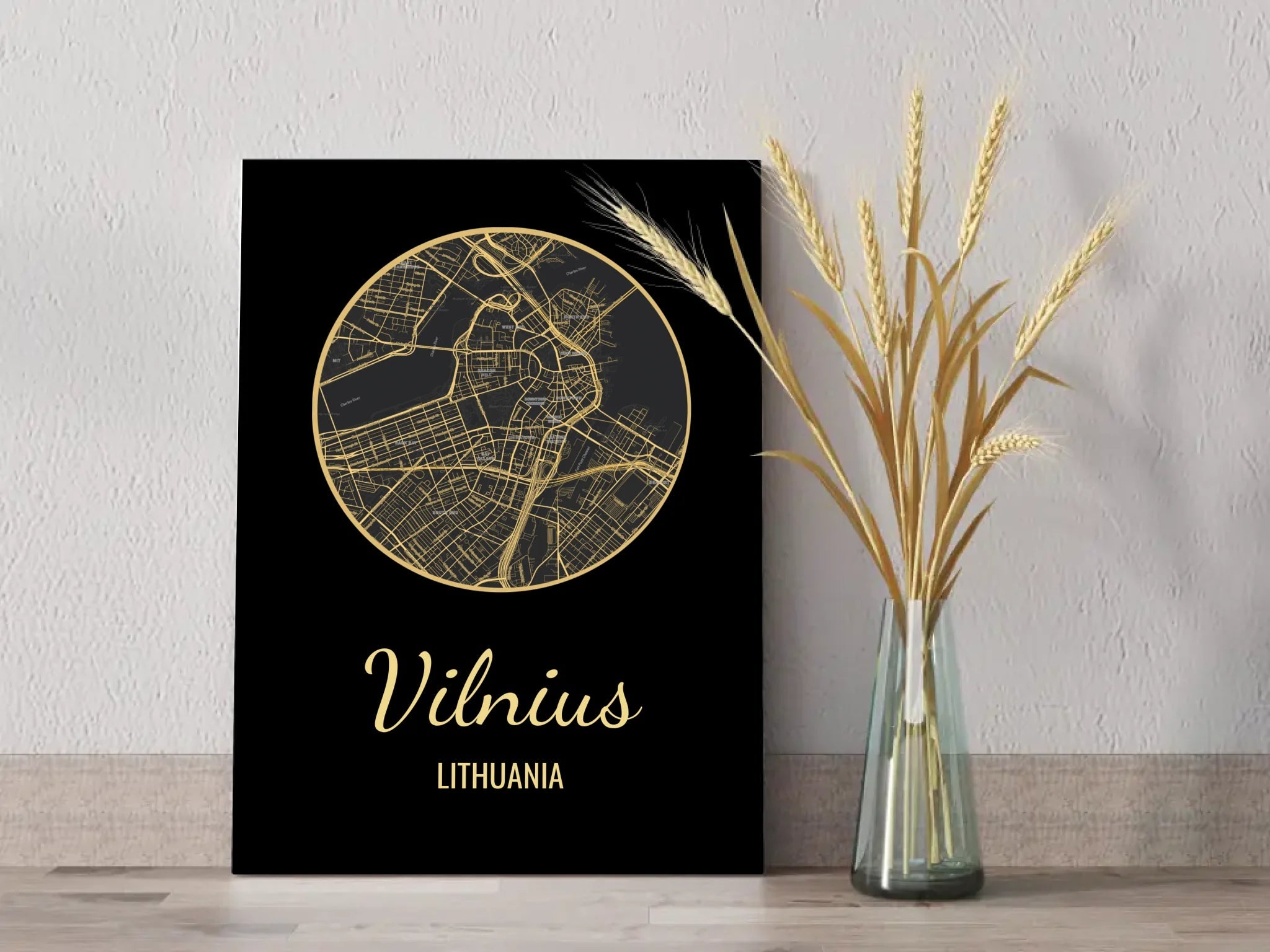 Personalizuotas auksinis, sidabrinis, bronzinis spaudinys ant drobės su jūsų buvimo vieta  Drobe -  dovanokis.lt