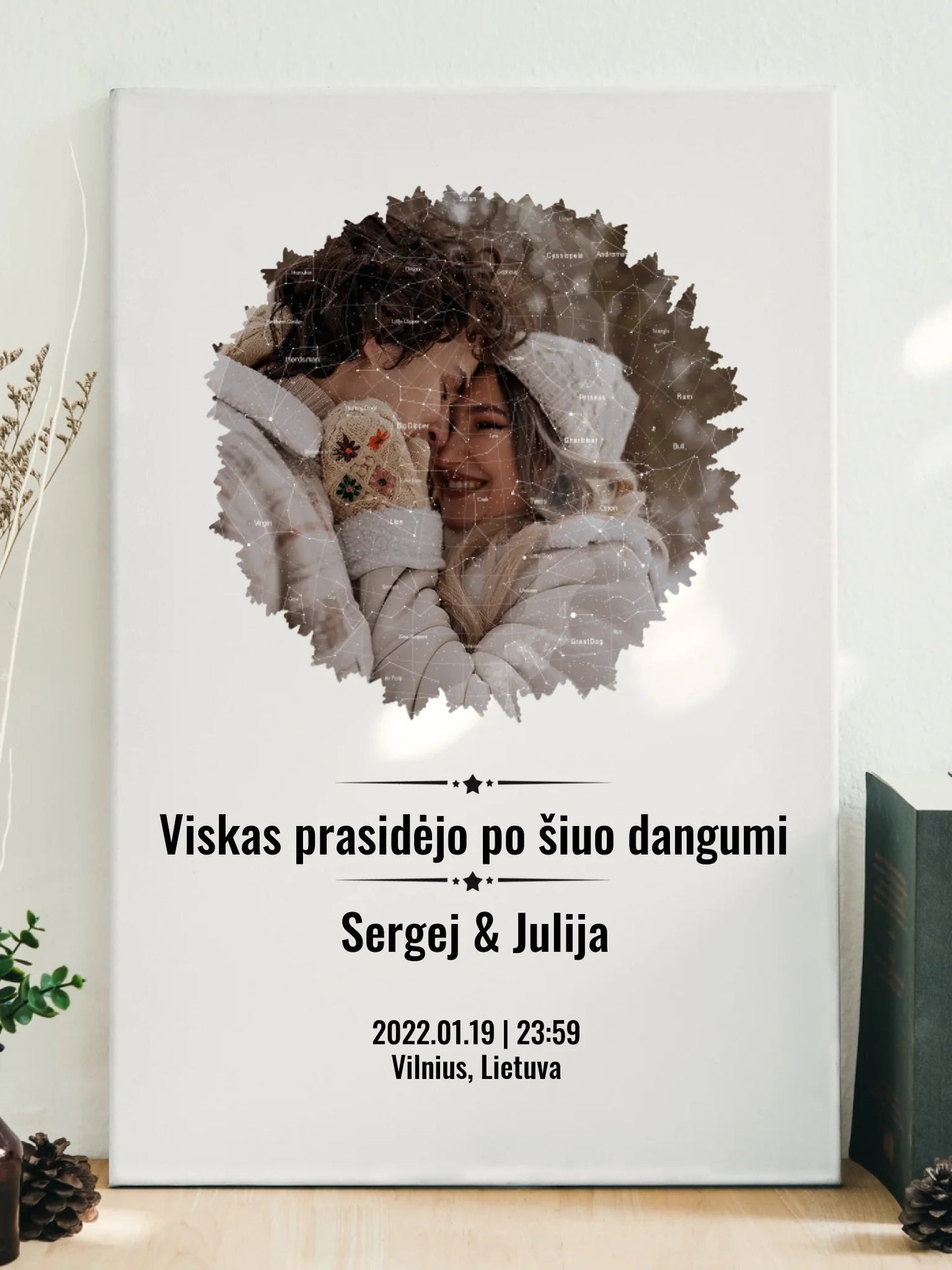 Personalizuotas žvaigždžių žemėlapis su skirtingomis formomis ir jūsų nuotrauka  Drobe -  dovanokis.lt