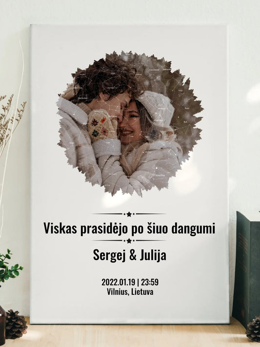 Personalizuotas žvaigždžių žemėlapis su skirtingomis formomis ir jūsų nuotrauka  Drobe -  dovanokis.lt