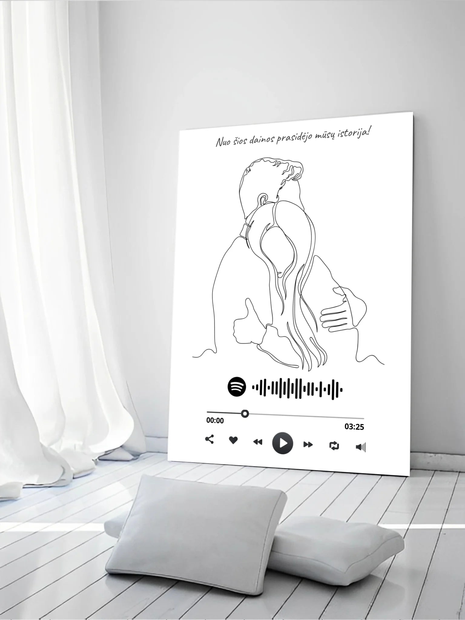 Personalizuotas Spotify muzikos grotuvas ant drobės, šilti apkabinimai iliustracija, su jūsų spotify kodu  Drobe -  dovanokis.lt