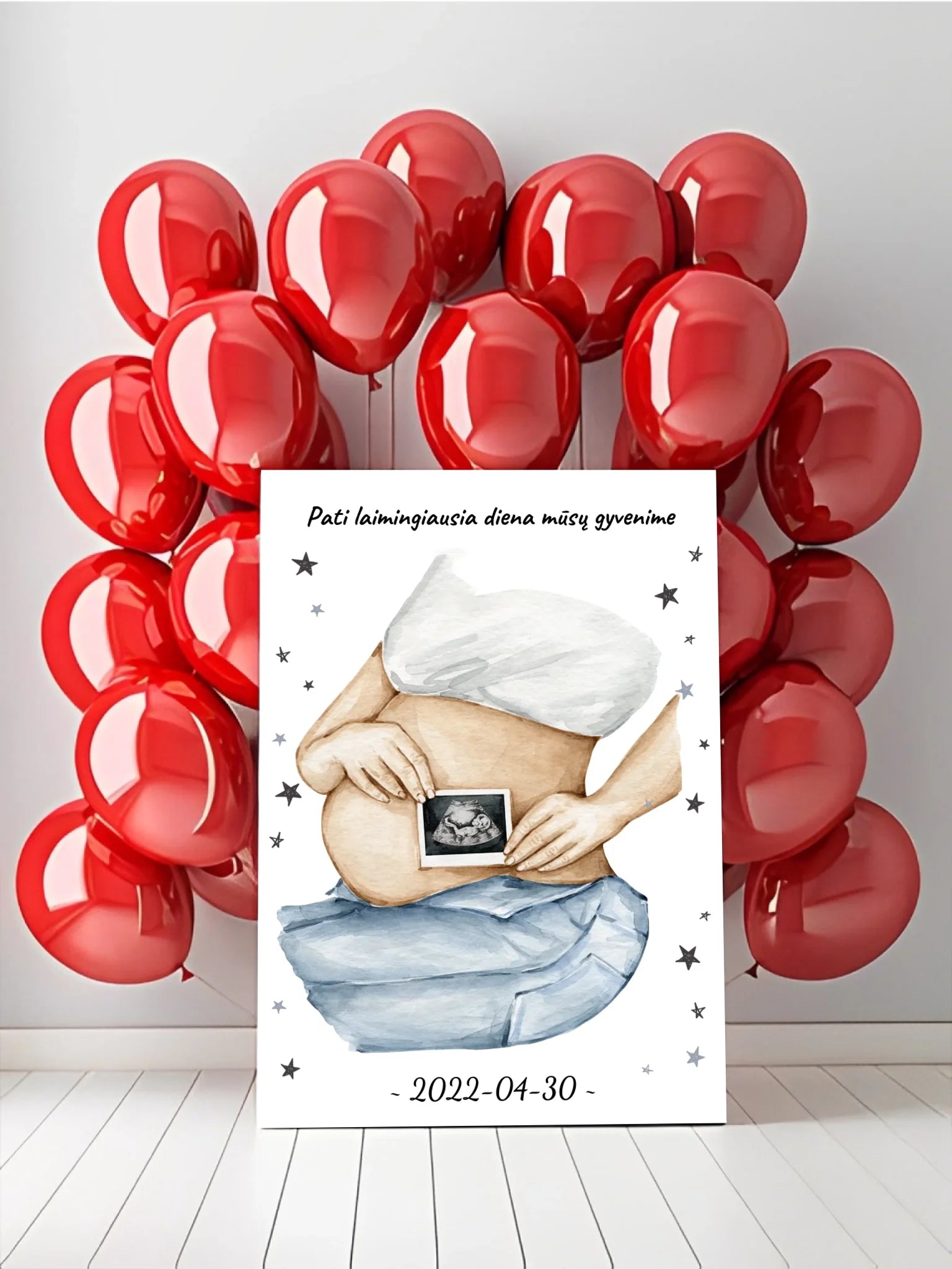 Personalizuota nėščiųjų echoskopijos tyrimo iliustracija su nuotrauką ant drobės, Nėščiųjų ultragarsas, Kūdikių kambario dekoras, Vaisiaus ultragarsinis vaizdas, nauja dovana tėvams  Drobe -  dovanokis.lt