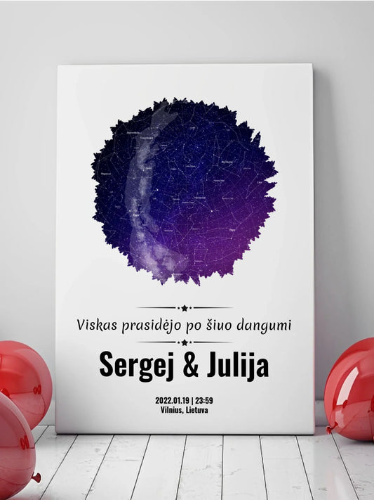Personalizuotas žvaigždžių žemėlapis su skirtingomis formomis ir dangaus fonu  Customizer -  dovanokis.lt
