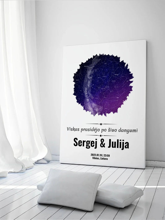 Personalizuotas žvaigždžių žemėlapis su skirtingomis formomis ir dangaus fonu  Customizer -  dovanokis.lt