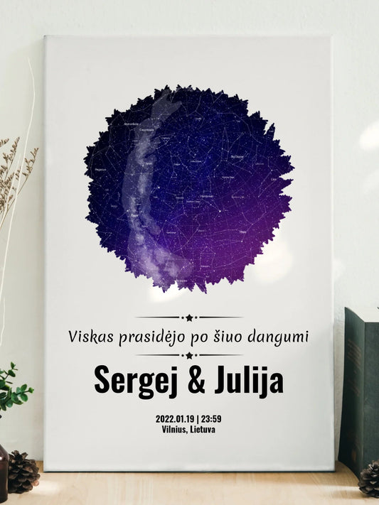 Personalizuotas žvaigždžių žemėlapis su skirtingomis formomis ir dangaus fonu  Customizer -  dovanokis.lt