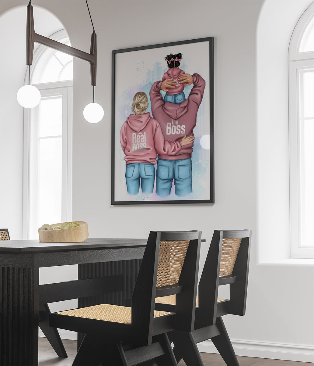 Personalizuotas Tikra boso šeima iliustracija su vaiku