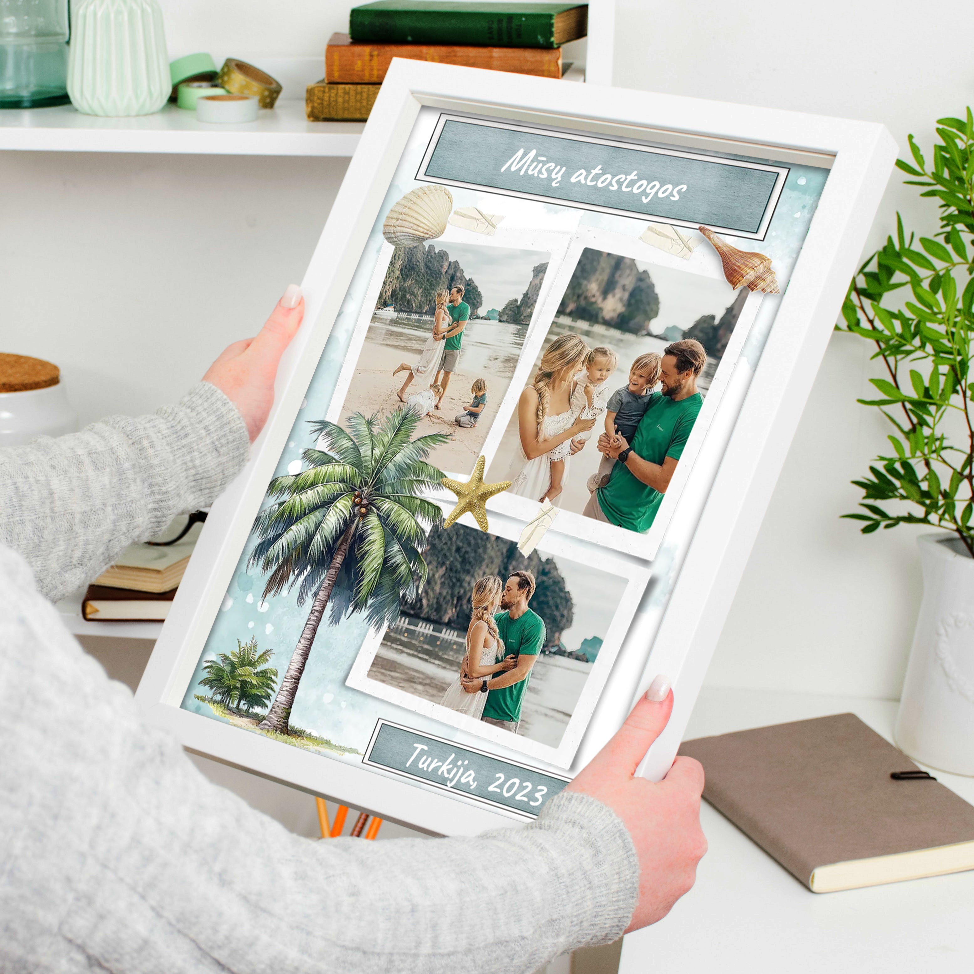 Personalizuotas mūsų šeimos atostogos plakatas su rėmeliu