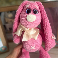 Zuikis ilgomis ausimis (35cm) įvairių spalvų - Nerti žaislai - Gimtadienis, Kalėdos ir Naujieji metai, Kūdikiams, Kūdikis, Melsva, Mietine, Nerti žaislai, Not-on-sale, Persikinė, Pilka, Rožinė - Rankų darbo Zuikutė pagaminta is 100% hipoalerginių siūlųSiū