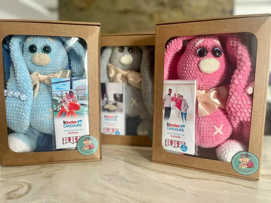 Zuikis ilgomis ausimis (35cm) įvairių spalvų - Nerti žaislai - Gimtadienis, Kalėdos ir Naujieji metai, Kūdikiams, Kūdikis, Melsva, Mietine, Nerti žaislai, Not-on-sale, Persikinė, Pilka, Rožinė - Rankų darbo Zuikutė pagaminta is 100% hipoalerginių siūlųSiū